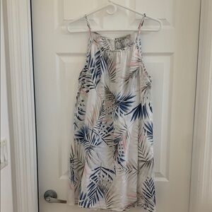 Linen Leaf Print Spaghetti Strap Dress